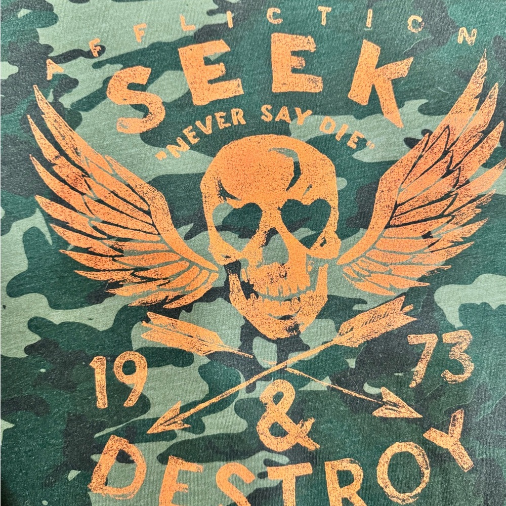 Affliction Green Camo Tank with Orange Graphic - Picture 3 of 4